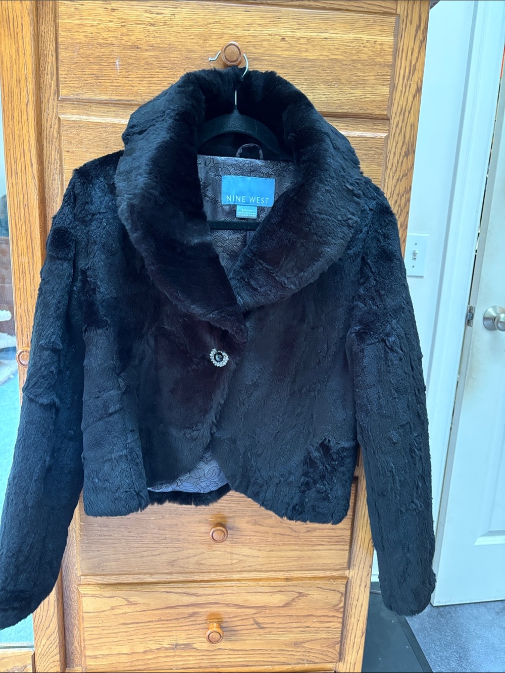100 Percent Rabbit fur Nine West Black Plush Cropped Coat